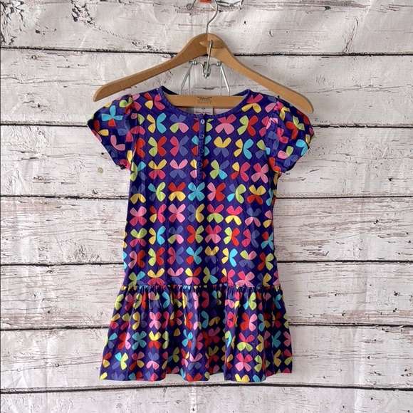 Colorful Patterned Butterfly Girls Hanna Andersson Dress Size 130 8 - Picture 1 of 3